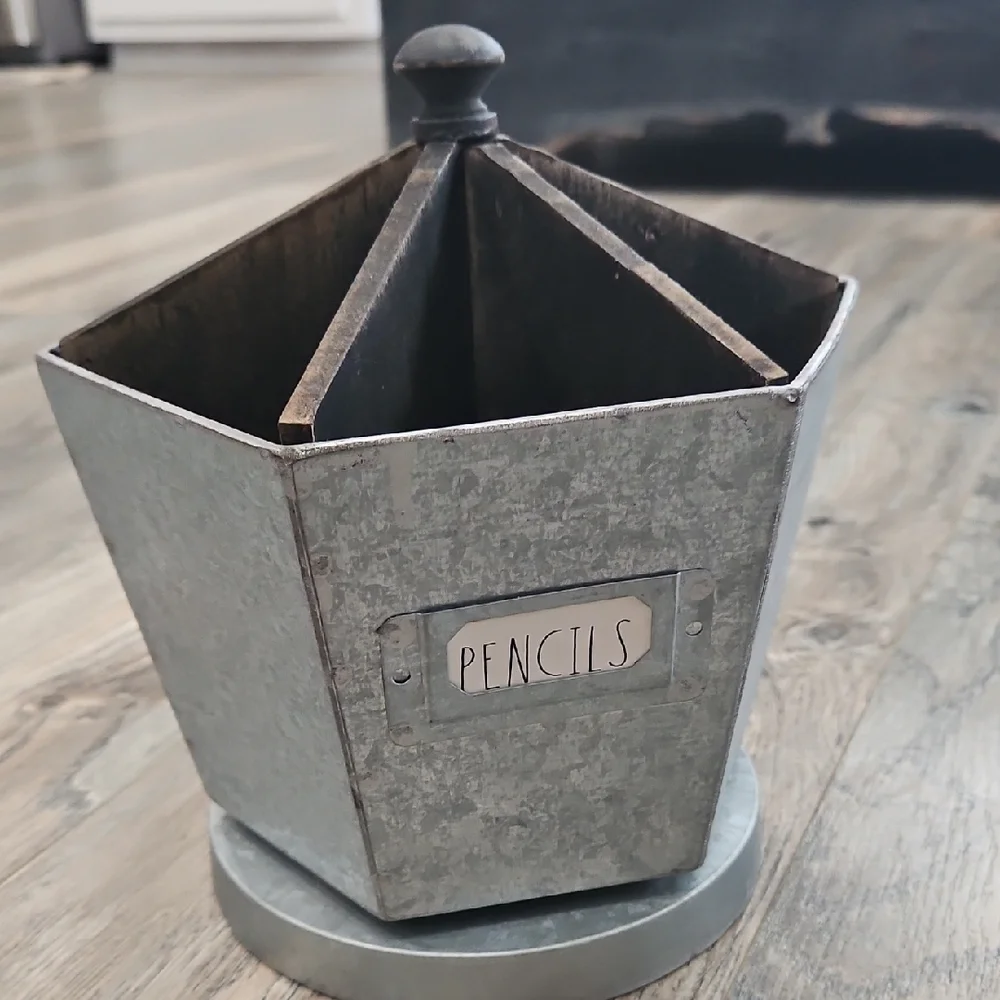 Rae Dunn Hexagonal Galvanized Gray Metal Organizer